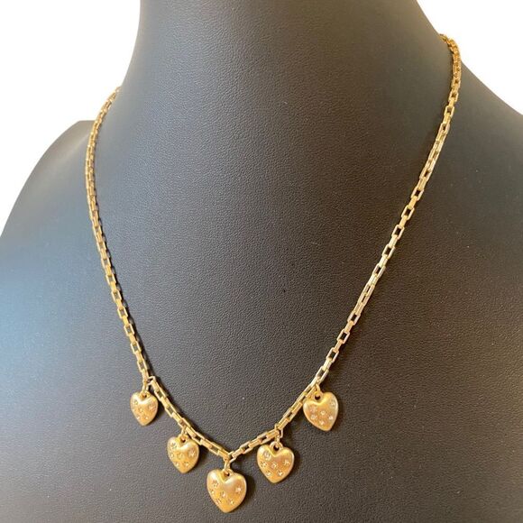 Matte Gold & Pave Crystal Heart Charm Collar Necklace. - Picture 2 of 6